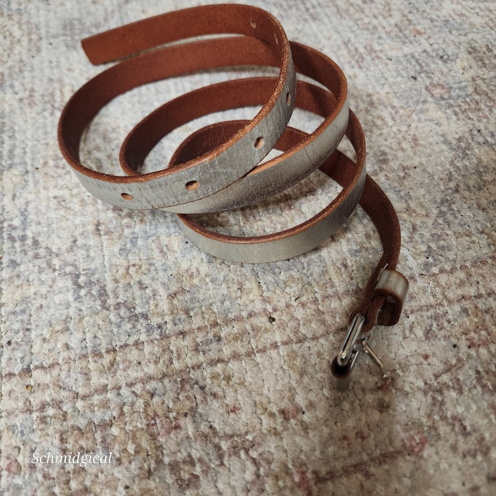 Gap Womens Metallic Skinny Belt Genuine Cow Leather Champagne Silver Large L